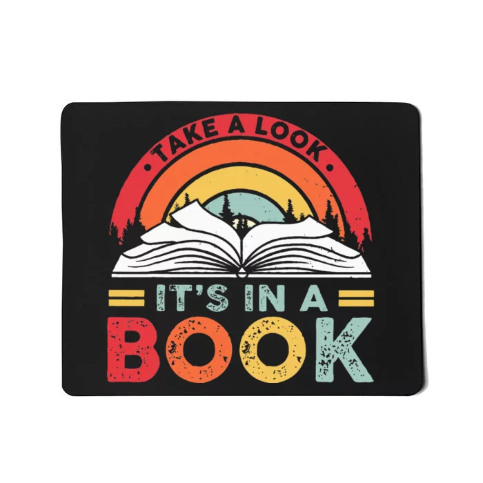 Take A Look Its In A Book Reading Vintage Retro Rainbow Mousepad