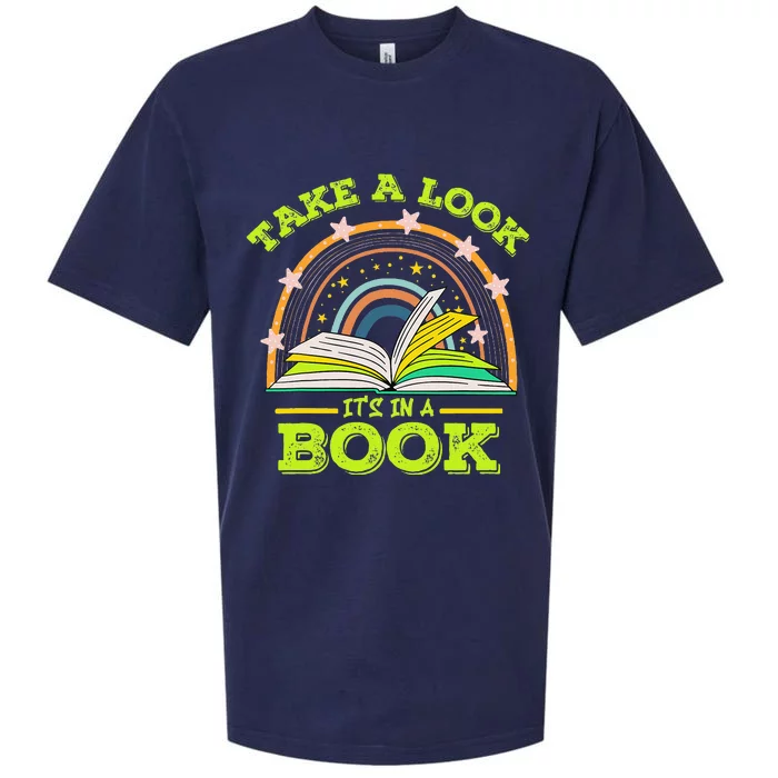 Take A Look Its In A Book Reading Vintage Retro Rainbow Book Sueded Cloud Jersey T-Shirt