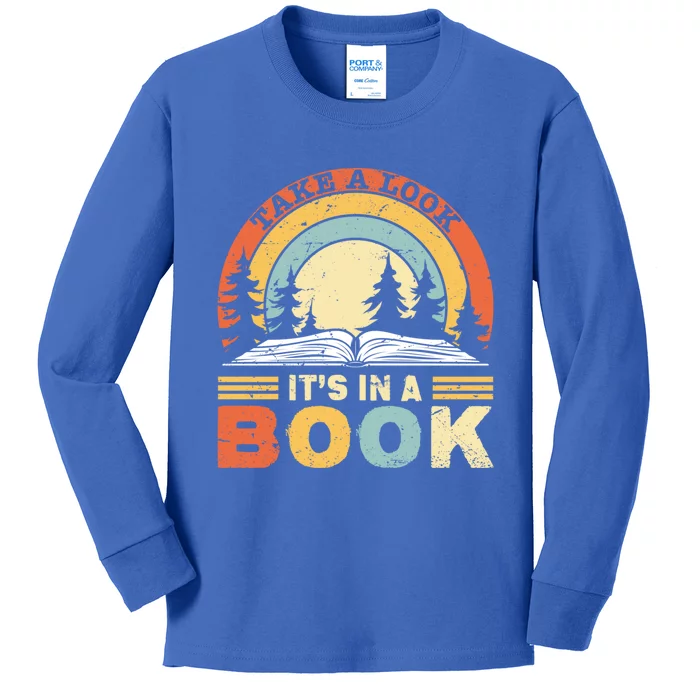 Take A Look ItS In A Book Reading Vintage Retro Rainbow Cute Gift Kids Long Sleeve Shirt