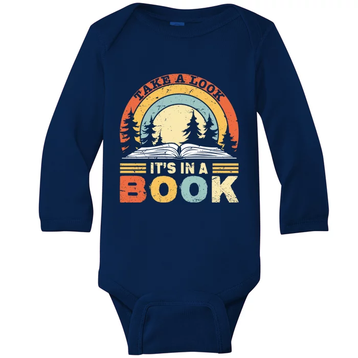 Take A Look ItS In A Book Reading Vintage Retro Rainbow Cute Gift Baby Long Sleeve Bodysuit