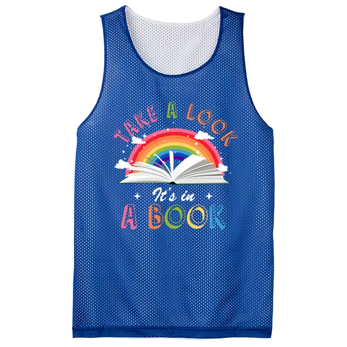 Take A Look Its In A Book Reading Vintage Retro Rainbow Cool Gift Mesh Reversible Basketball Jersey Tank