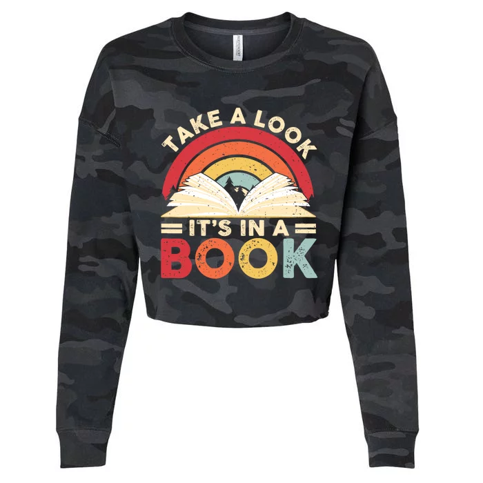 Take A Look Its In A Book Retro Rainbow Reading Book Lover Cropped Pullover Crew