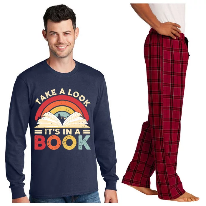 Take A Look Its In A Book Retro Rainbow Reading Book Lover Long Sleeve Pajama Set