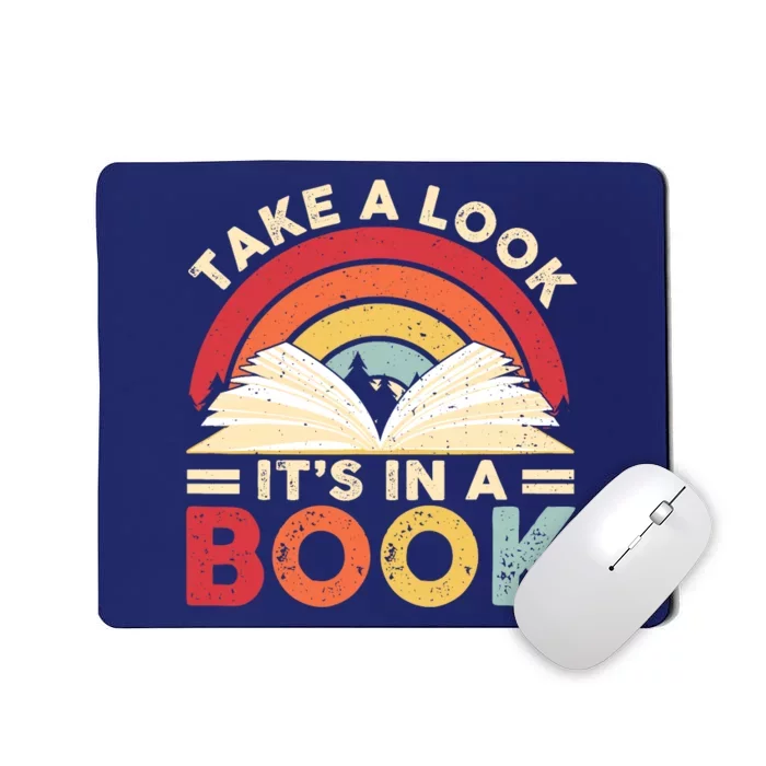 Take A Look Its In A Book Retro Rainbow Reading Book Lover Mousepad