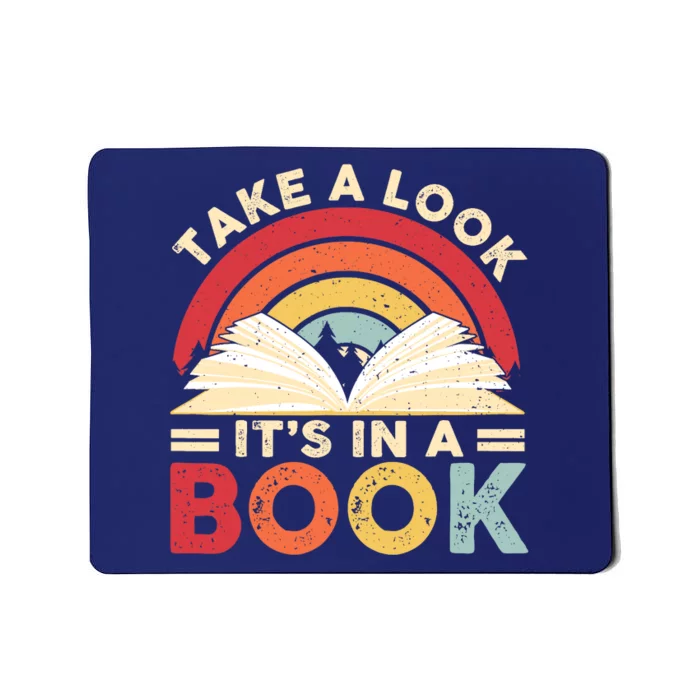 Take A Look Its In A Book Retro Rainbow Reading Book Lover Mousepad