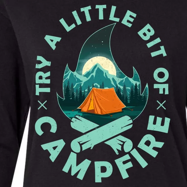 Try A Little Bit Of Campfire Camping Lover Womens Cotton Relaxed Long Sleeve T-Shirt