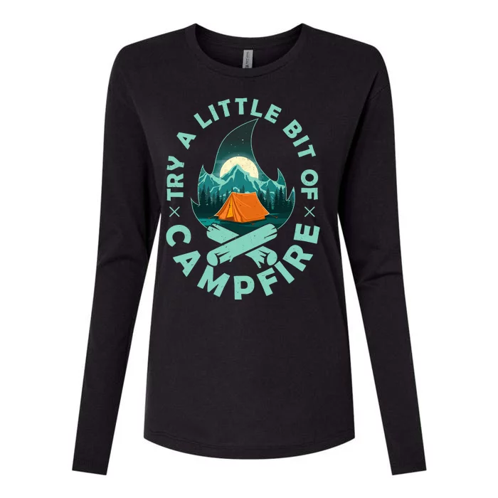 Try A Little Bit Of Campfire Camping Lover Womens Cotton Relaxed Long Sleeve T-Shirt