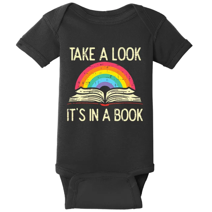 Take A Look Its In A Book Vintage Reading Bookworm Librarian Baby Bodysuit