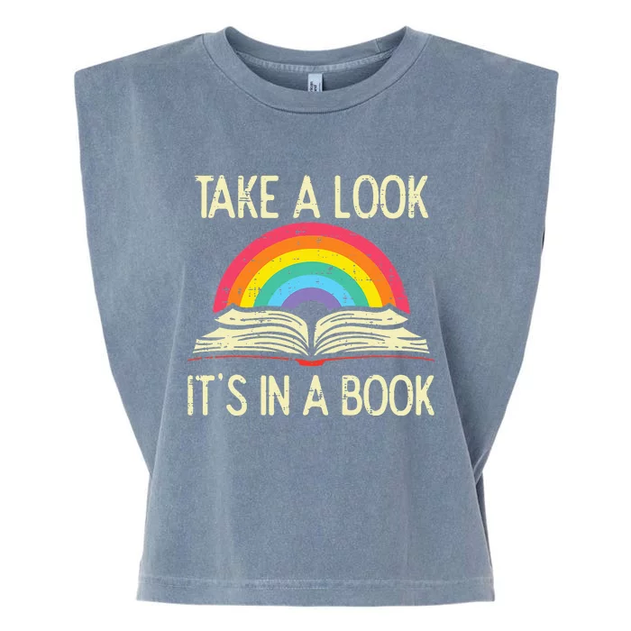 Take A Look Its In A Book Vintage Reading Bookworm Librarian Garment-Dyed Women's Muscle Tee