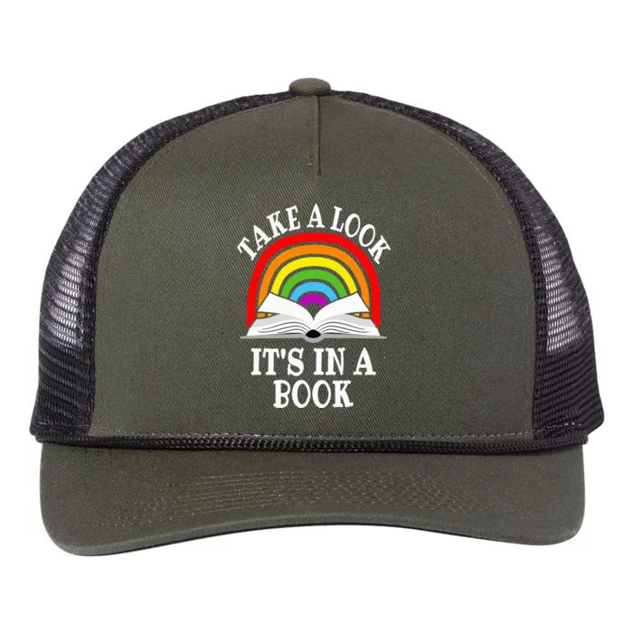 Take A Look It's In A Book Funny Rainbow Reading Book Lover Retro Rope Trucker Hat Cap