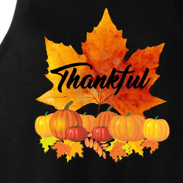 Thankful Autumn Leaves Thanksgiving Fall Ladies Tri-Blend Wicking Tank