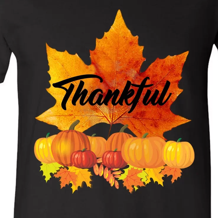 Thankful Autumn Leaves Thanksgiving Fall V-Neck T-Shirt