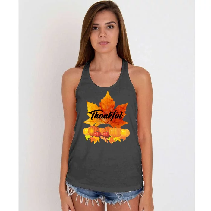 Thankful Autumn Leaves Thanksgiving Fall Women's Knotted Racerback Tank