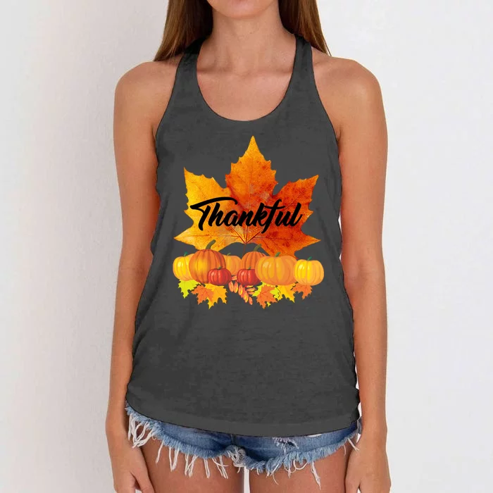 Thankful Autumn Leaves Thanksgiving Fall Women's Knotted Racerback Tank