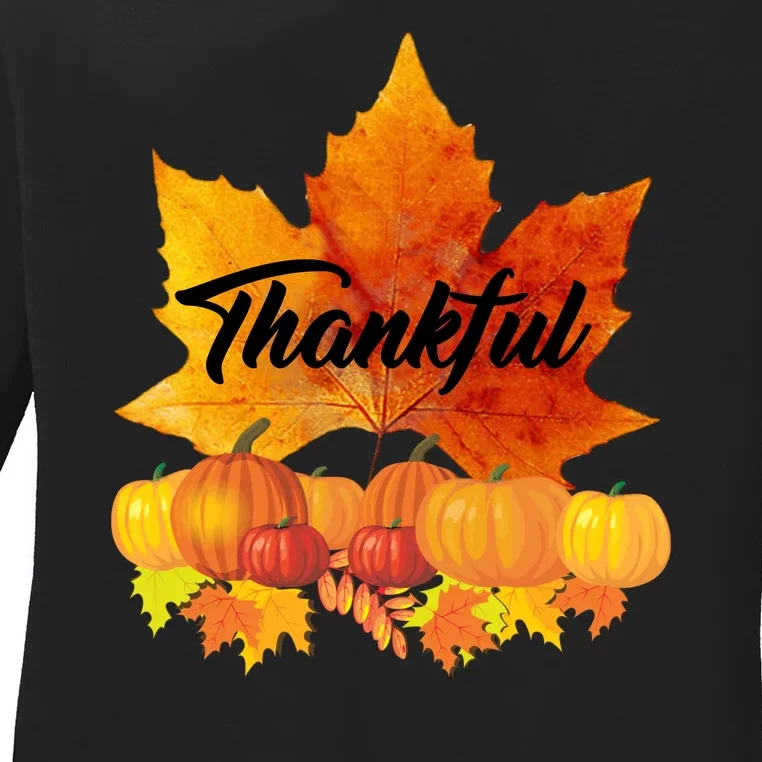 Thankful Autumn Leaves Thanksgiving Fall Ladies Long Sleeve Shirt