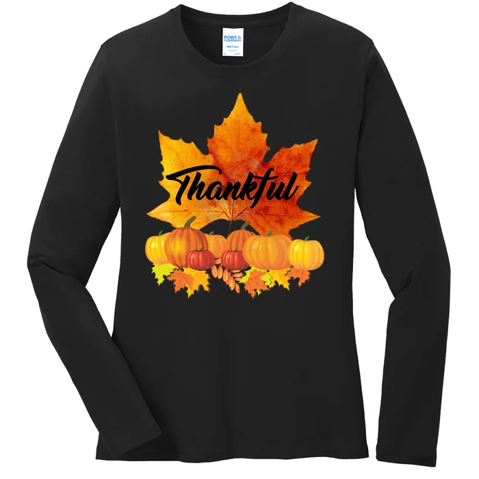 Thankful Autumn Leaves Thanksgiving Fall Ladies Long Sleeve Shirt