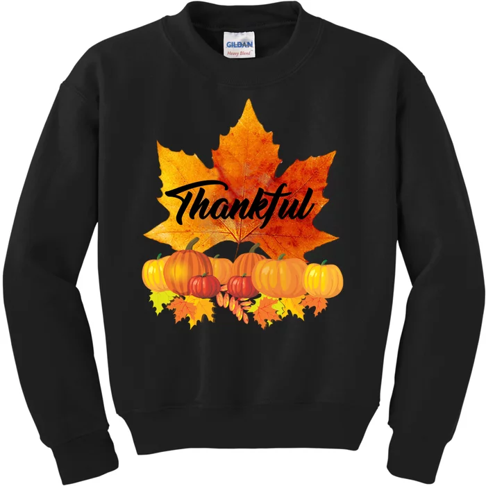 Thankful Autumn Leaves Thanksgiving Fall Kids Sweatshirt