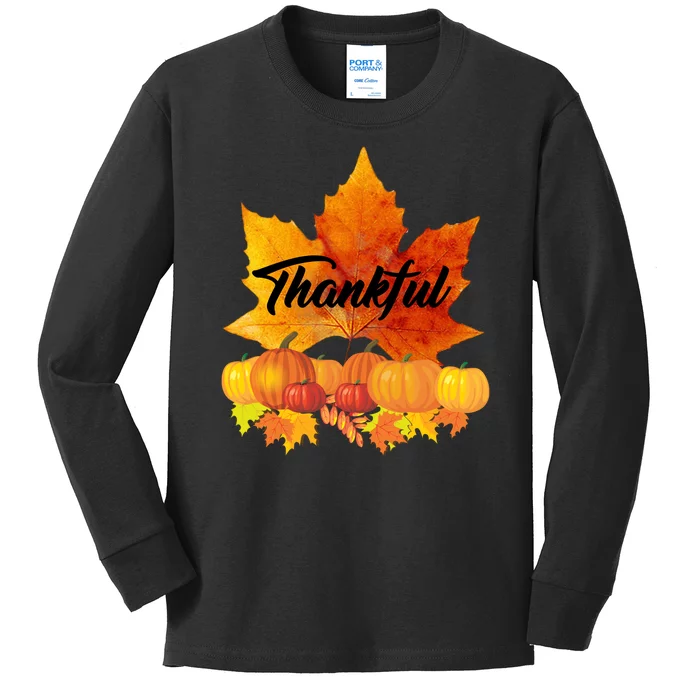 Thankful Autumn Leaves Thanksgiving Fall Kids Long Sleeve Shirt