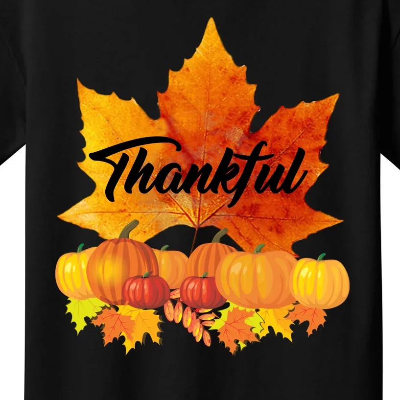 Thankful Autumn Leaves Thanksgiving Fall Kids T-Shirt