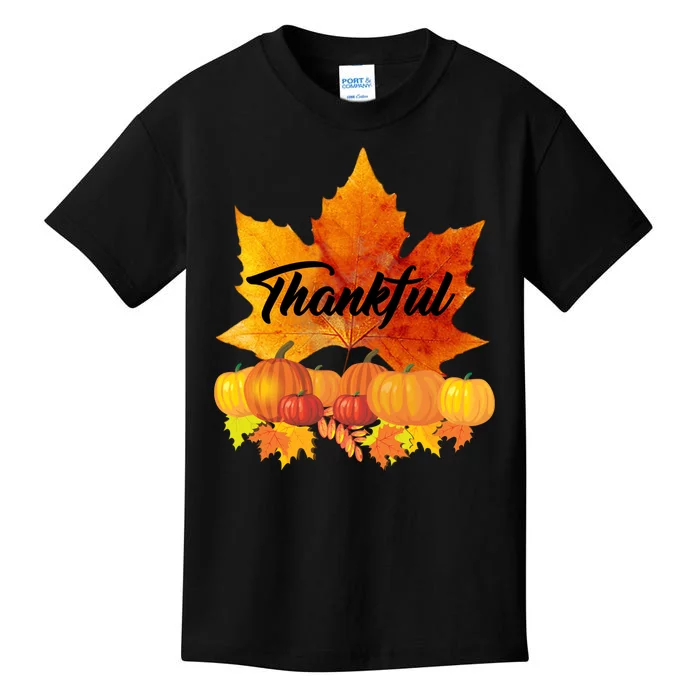 Thankful Autumn Leaves Thanksgiving Fall Kids T-Shirt