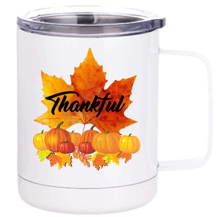 Thankful Autumn Leaves Thanksgiving Fall Front & Back 12oz Stainless Steel Tumbler Cup