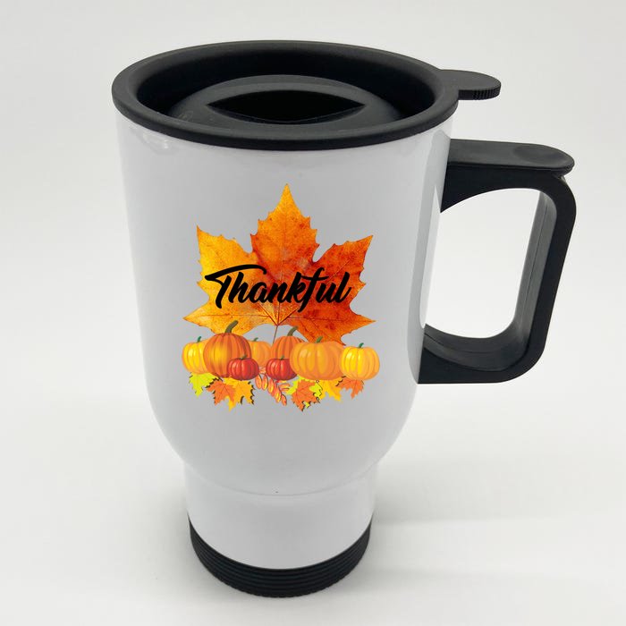 Thankful Autumn Leaves Thanksgiving Fall Front & Back Stainless Steel Travel Mug