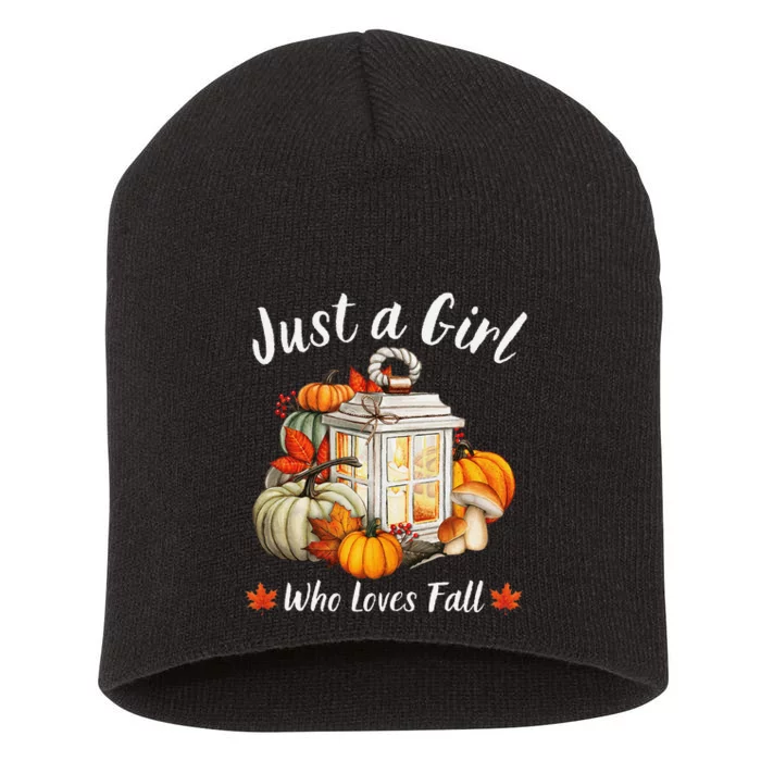 Thanksgiving Autumn Leaves Just A Girl Who Loves Fall Short Acrylic Beanie