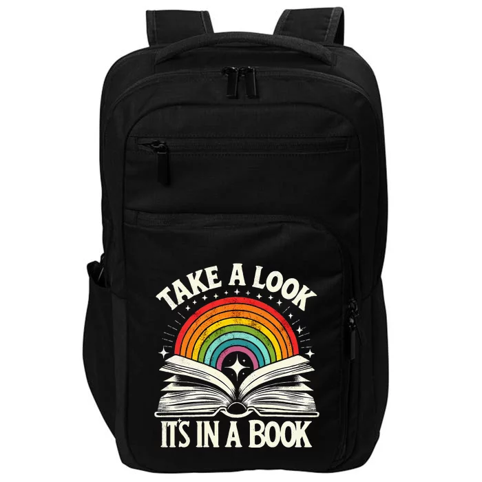 Take A Look A Book Vintage Reading Librarian Rainbow Impact Tech Backpack