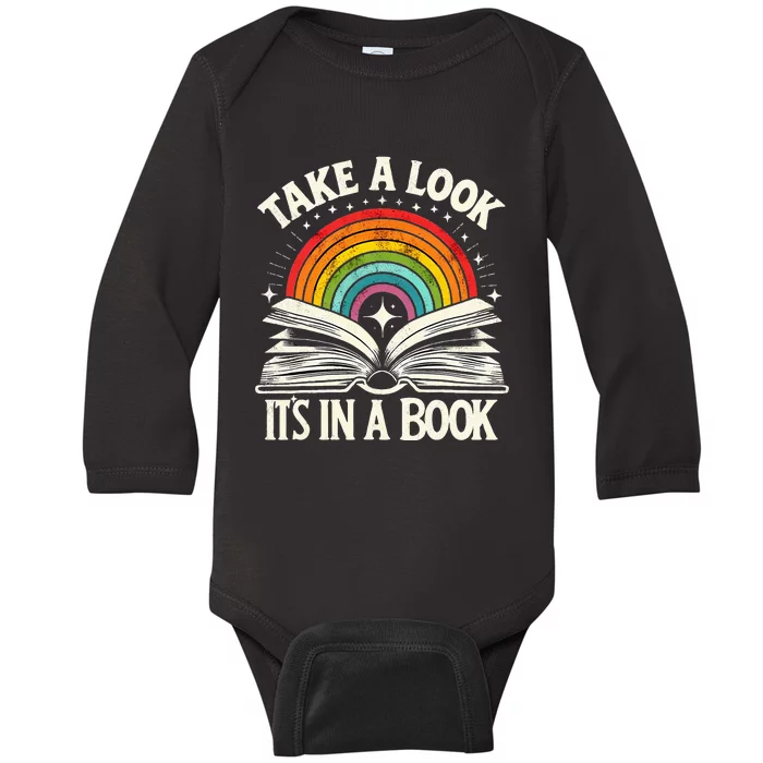 Take A Look A Book Vintage Reading Librarian Rainbow Baby Long Sleeve Bodysuit