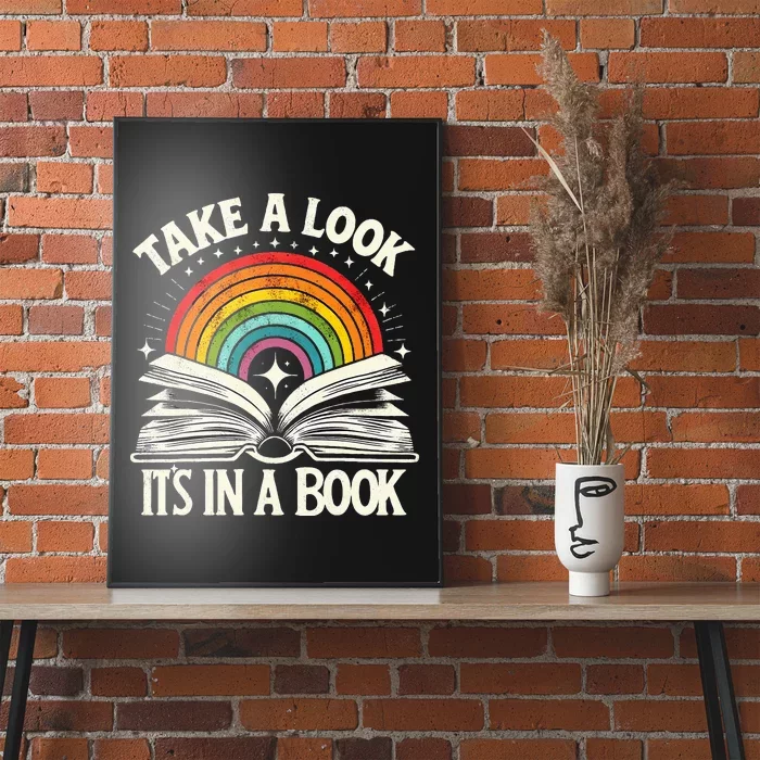 Take A Look A Book Vintage Reading Librarian Rainbow Poster