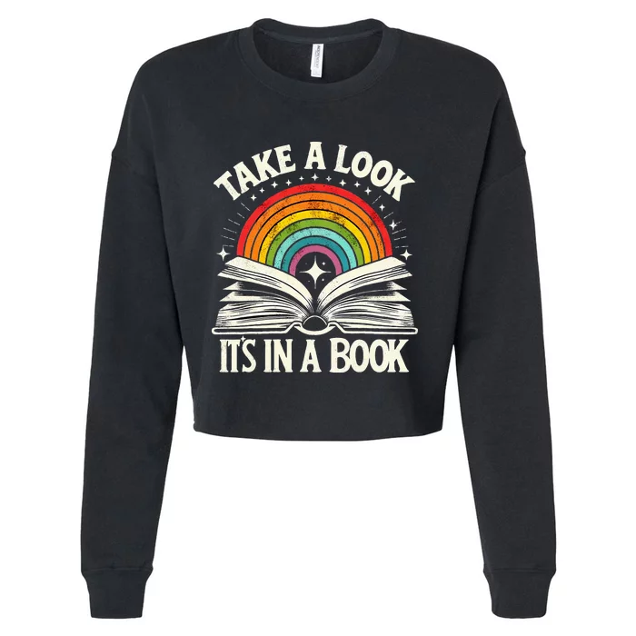 Take A Look A Book Vintage Reading Librarian Rainbow Cropped Pullover Crew