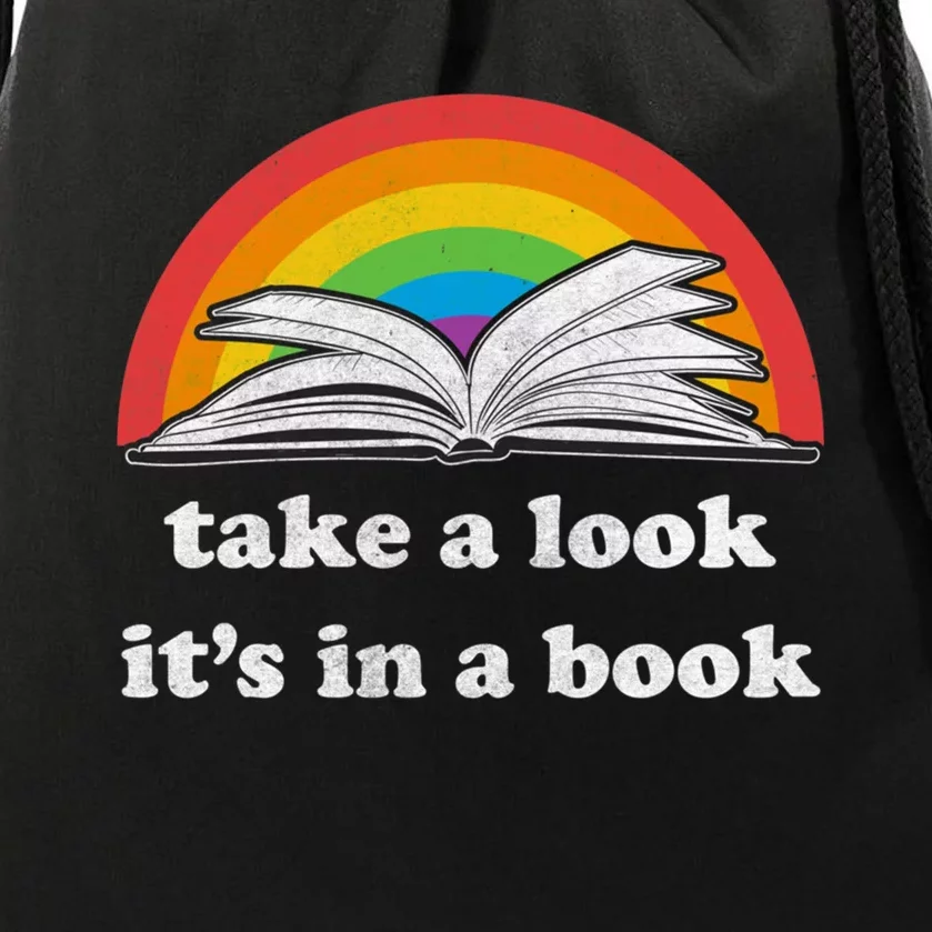 Take A Look Its In A Book Retro Inspired Reading Rainbow Drawstring Bag