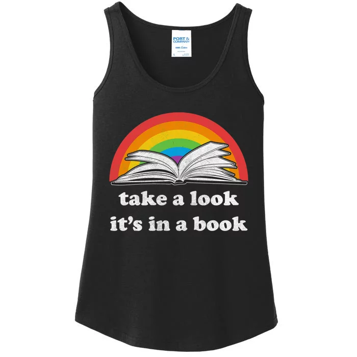 Take A Look Its In A Book Retro Inspired Reading Rainbow Ladies Essential Tank