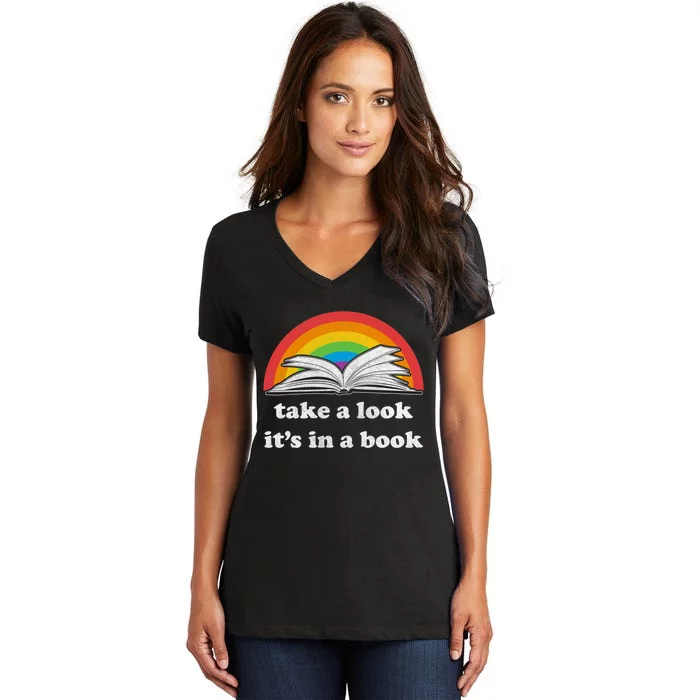 Take A Look Its In A Book Retro Inspired Reading Rainbow Women's V-Neck T-Shirt