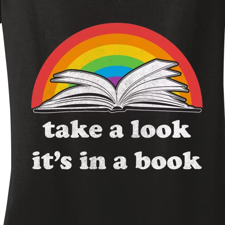 Take A Look Its In A Book Retro Inspired Reading Rainbow Women's V-Neck T-Shirt