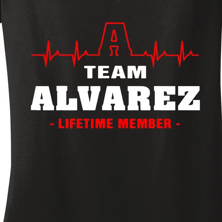 Team Alvarez lifetime member Proud Family Surname Alvarez Women's V-Neck T-Shirt