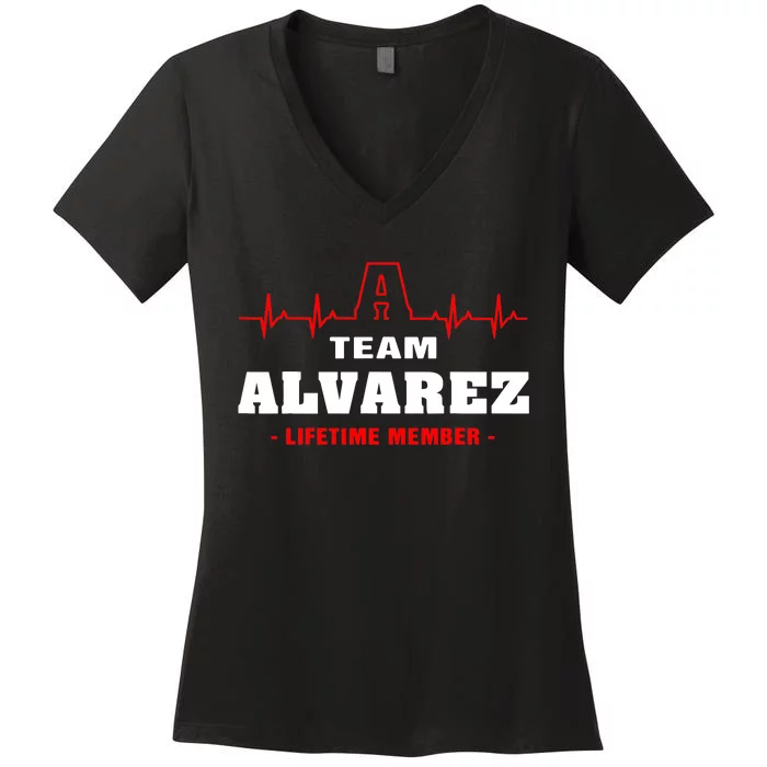 Team Alvarez lifetime member Proud Family Surname Alvarez Women's V-Neck T-Shirt