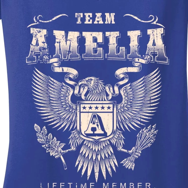 Team Amelia Lifetime Member Amelia Name Funny Gift Women's V-Neck T-Shirt