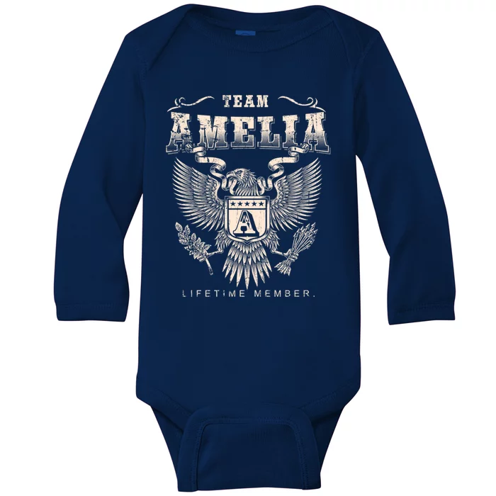 Team Amelia Lifetime Member Amelia Name Funny Gift Baby Long Sleeve Bodysuit