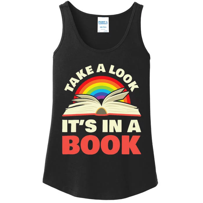 Take A Look It's In A Book Reading Retro Rainbow Books Lover Ladies Essential Tank