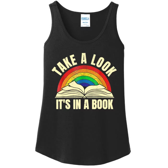 Take A Look It's In A Book Reading Vintage Retro Rainbow Ladies Essential Tank