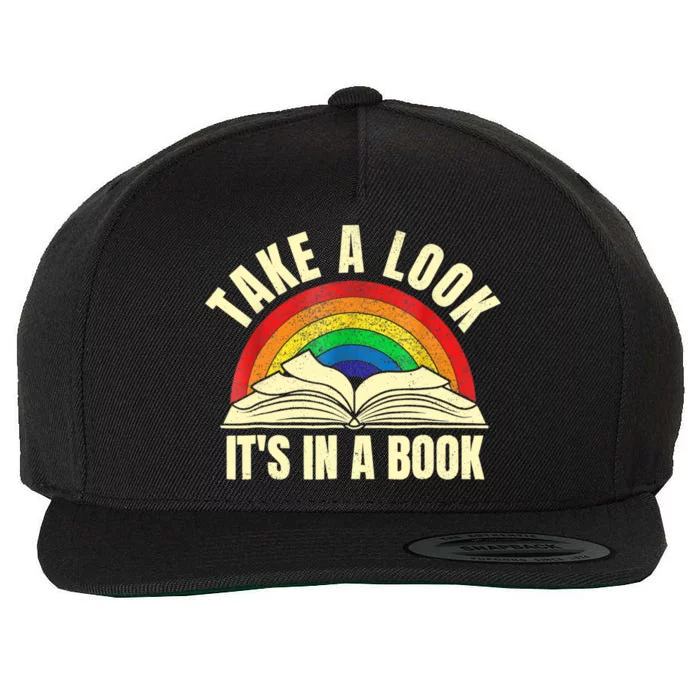 Take A Look It's In A Book Reading Vintage Retro Rainbow Wool Snapback Cap