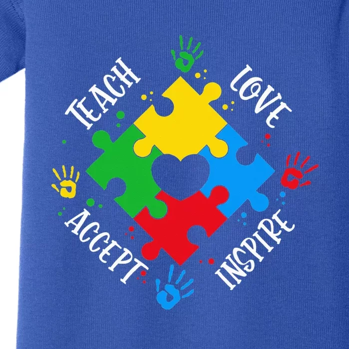 Teach Accept Love Inspire Teacher Autism Baby Bodysuit