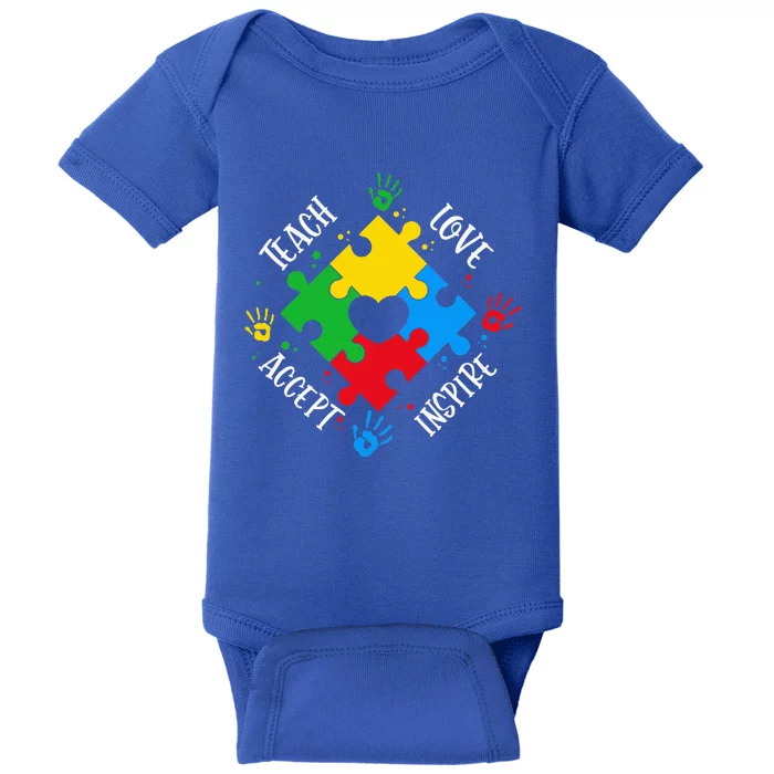 Teach Accept Love Inspire Teacher Autism Baby Bodysuit