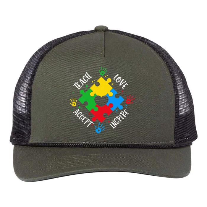 Teach Accept Love Inspire Teacher Autism Retro Rope Trucker Hat Cap