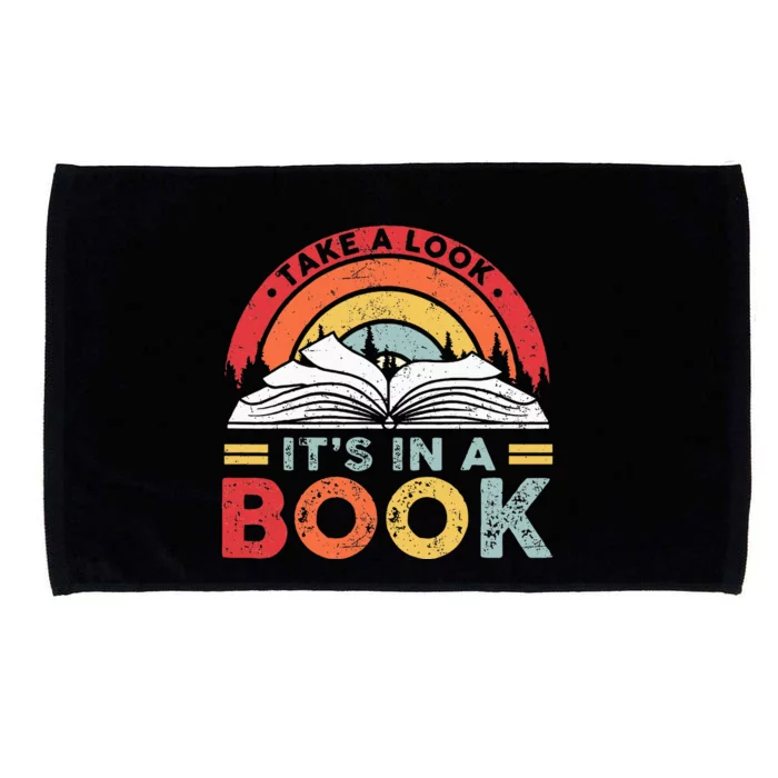 Take A Look Its In A Book Vintage Reading Bookworm Librarian Microfiber Hand Towel