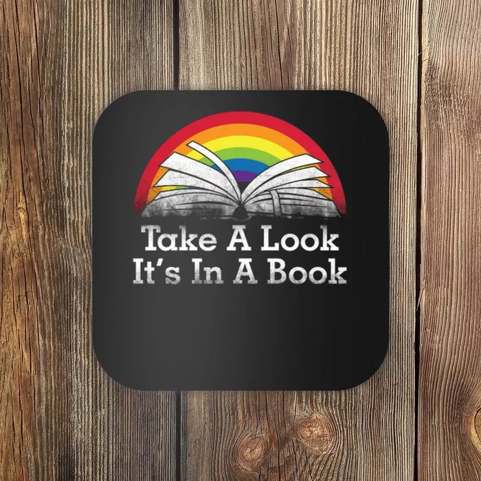 Take A Look Its In A Book Funny Book Quotes Vintage Coaster