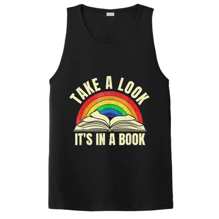 take a look it's in a book reading vintage retro rainbow Performance Tank