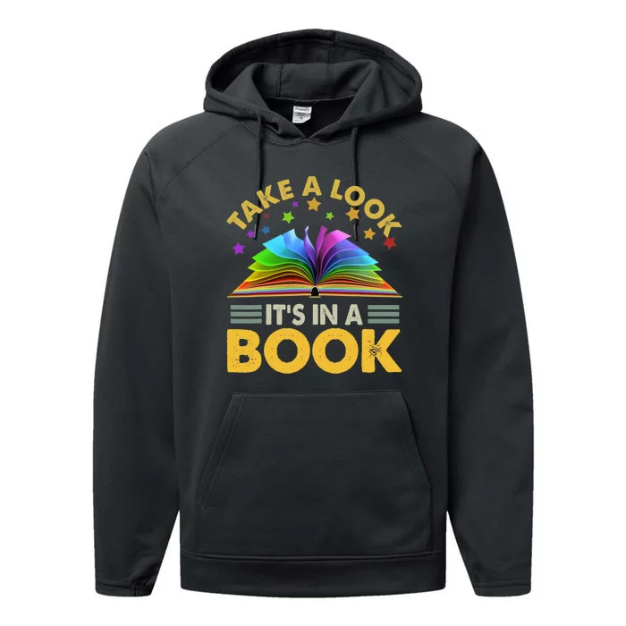 Take A Look Its In A Book Reading Retro Rainbow Vintage Performance Fleece Hoodie