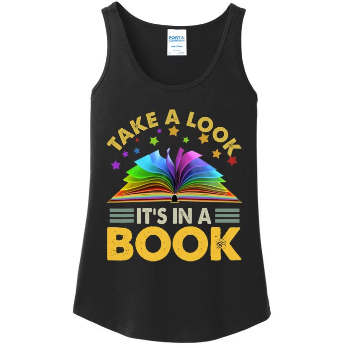 Take A Look Its In A Book Reading Retro Rainbow Vintage Ladies Essential Tank